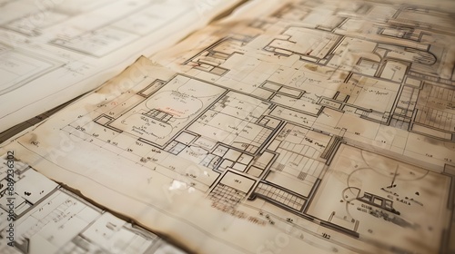 early blueprints for large hotel. with hand written notes. photo