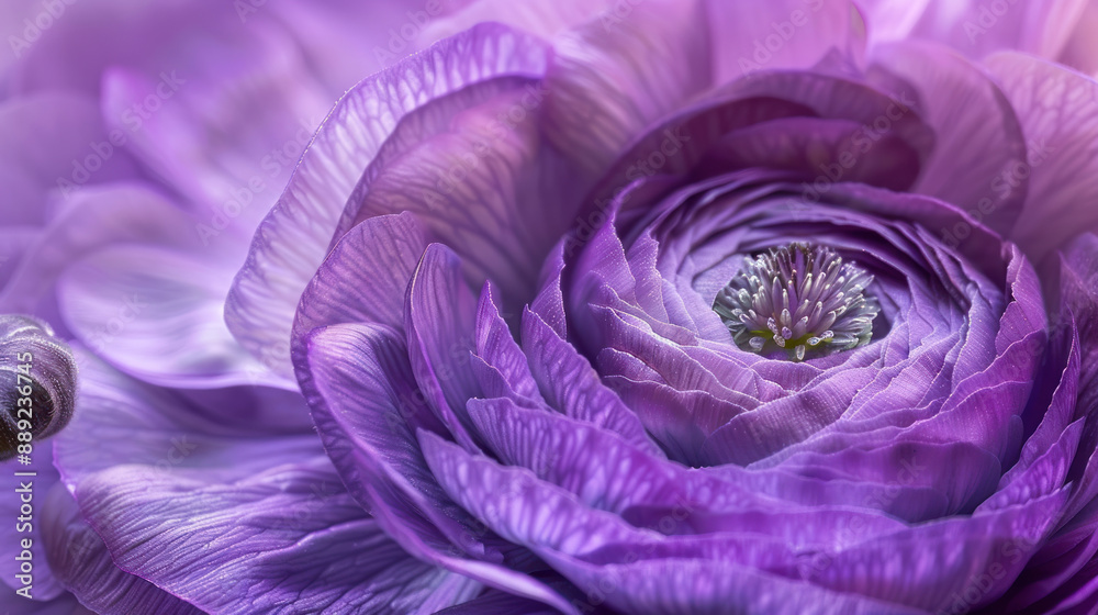 Purple ranunculus flower in full bloom, captured in stunning macro detail Purple ranunculus flower in full bloom, captured in stunning macro detail