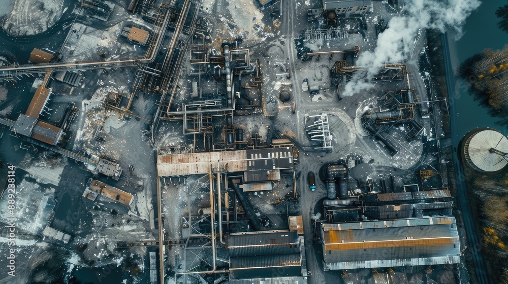 Aerial View of Industrial Plant with Smoke and Pipelines Aerial View of Industrial Plant with Smoke and Pipelines