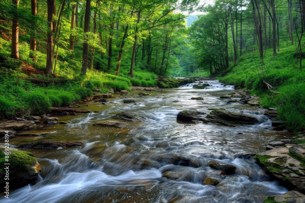 Mountain Stream. Flowing River in Green Forest Beauty Mountain Stream. Flowing River in Green Forest Beauty