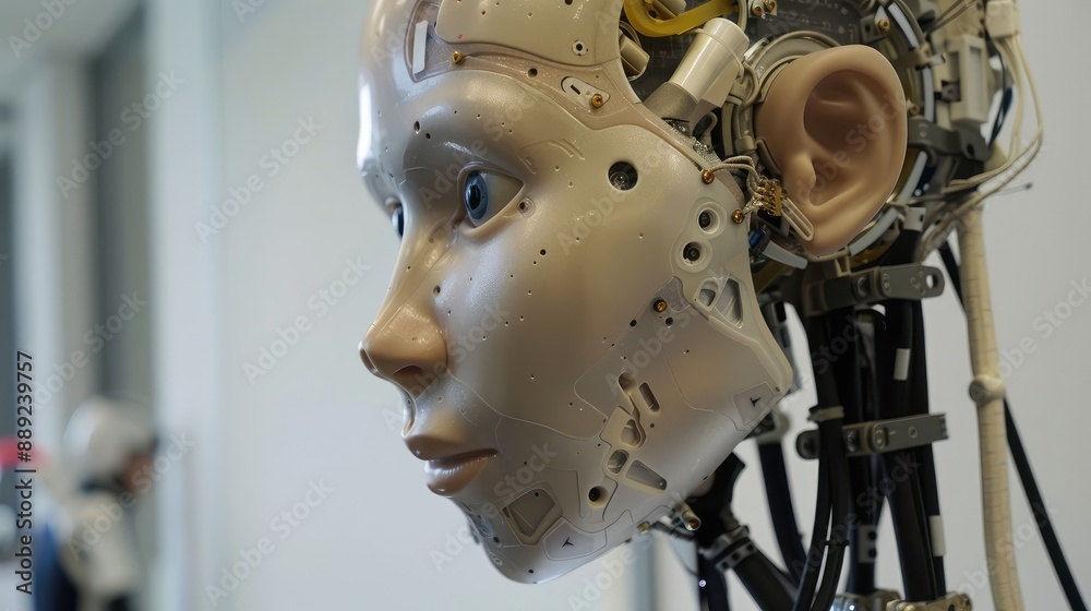 Futuristic Robotic Face Close-Up