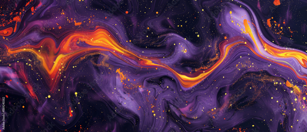 Abstract Purple And Orange Swirling Paint Pattern With Gold Glitter Abstract Purple And Orange Swirling Paint Pattern With Gold Glitter