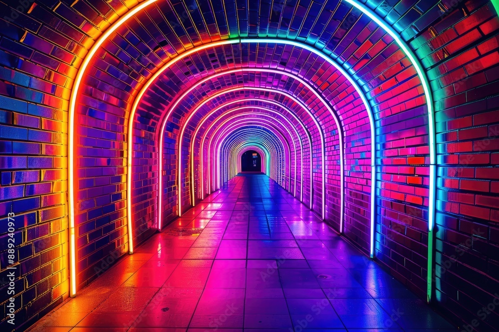 Fototapeta premium Illuminated Neon Light Passageway