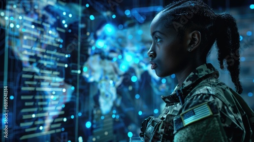 Wallpaper Mural black african military woman in digital command center Torontodigital.ca