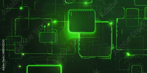 Futuristic green tech circuitry on an abstract dark background, highlighting digital connections and technology.