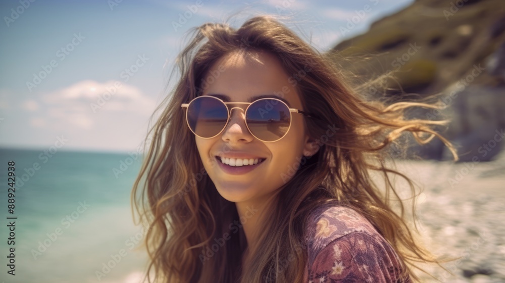 Smiling woman on vacation, beach, sea, ocean, summer Smiling woman on vacation, beach, sea, ocean, summer