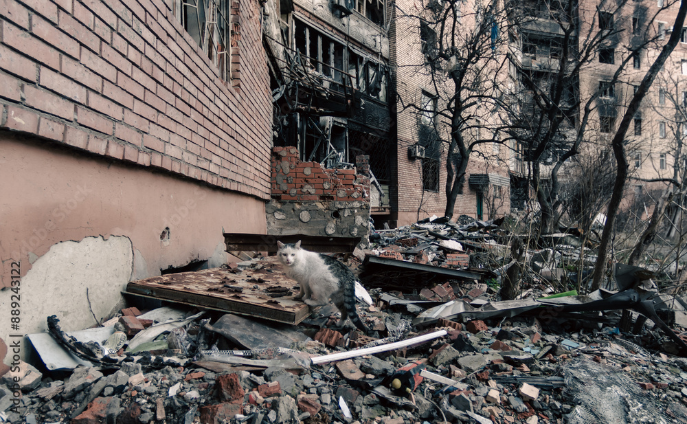 Obraz premium destroyed building in a city lost in the war in Ukraine