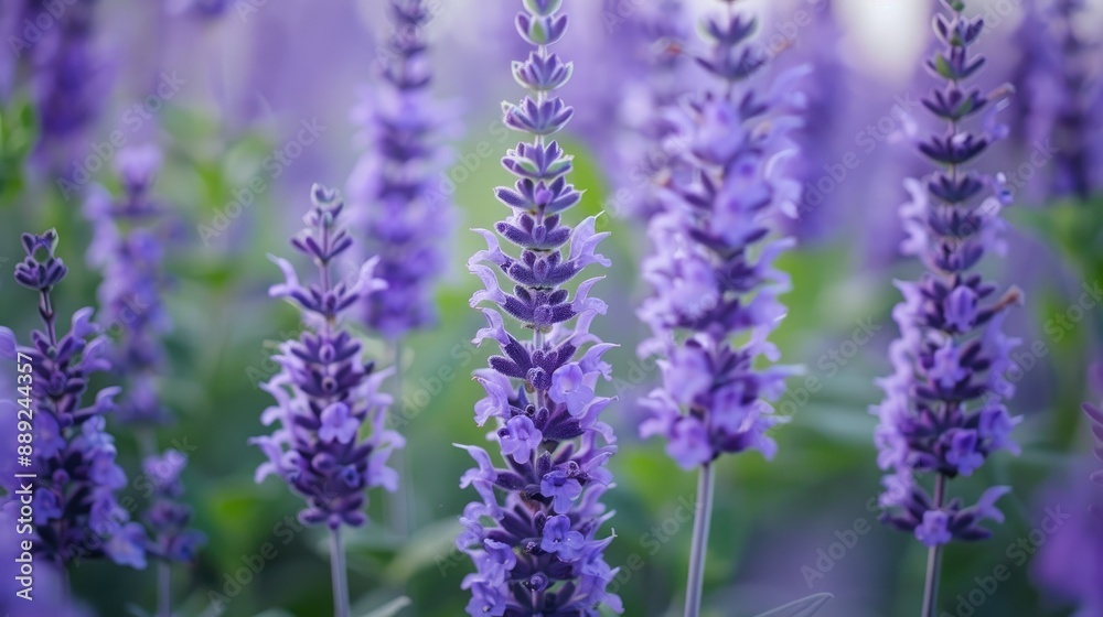 Close up of blooming Salvia rosmarinus