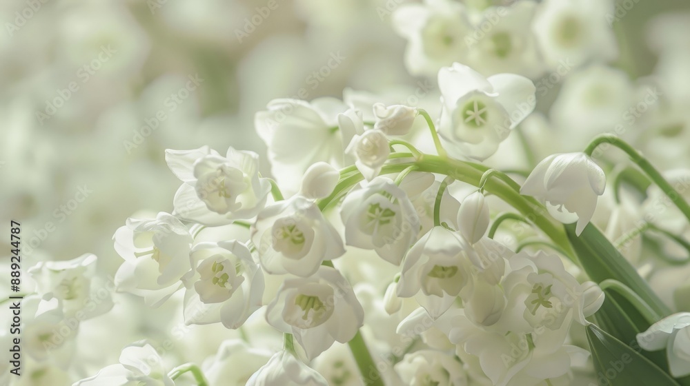 Obraz premium Close up of Convallaria majalis blooms focused shot
