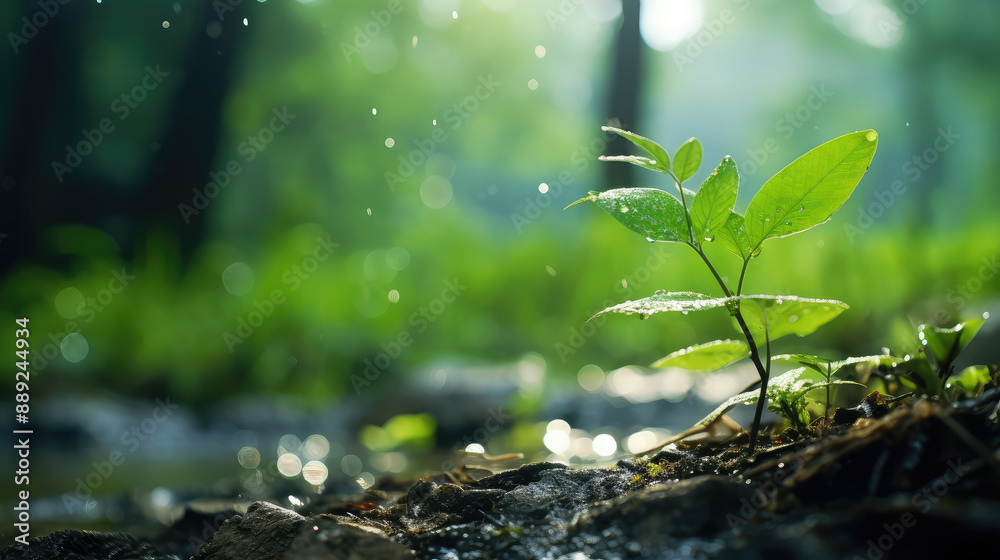 Young Sapling Thriving in Sun-Kissed Forest Young Sapling Thriving in Sun-Kissed Forest