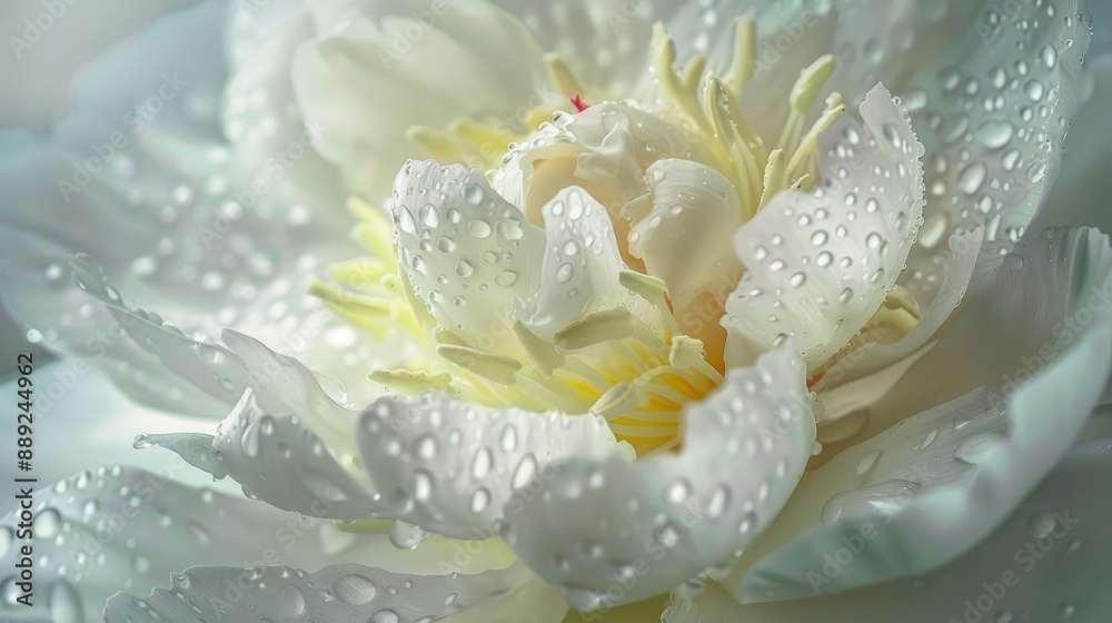 Close up of dewy white peony Close up of dewy white peony