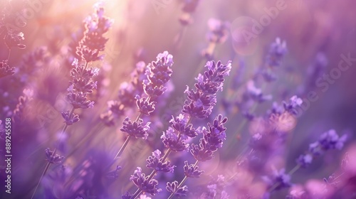 Close up of lavender herb field in summer colors Stunning botany photo for wallpaper or screen