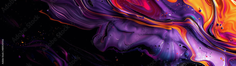 Abstract Swirling Purple, Orange, and Red Paint on Black Background Abstract Swirling Purple, Orange, and Red Paint on Black Background