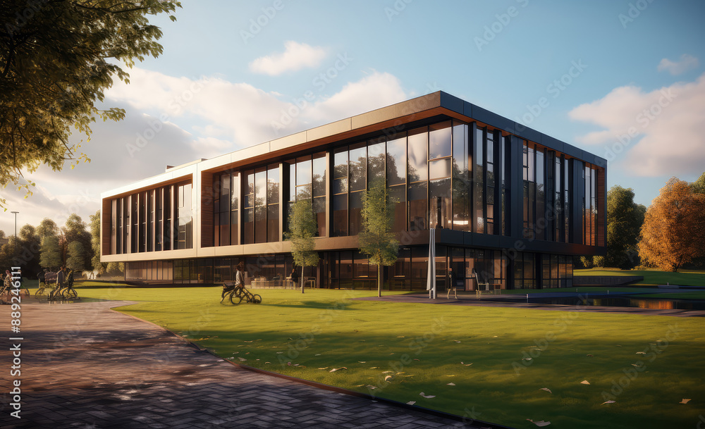 Fototapeta premium Modern Educational Facility Architecture at Sunset