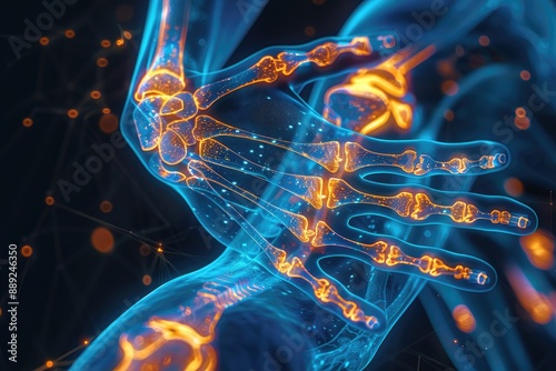 Futuristic Glowing Hand with Digital Elements