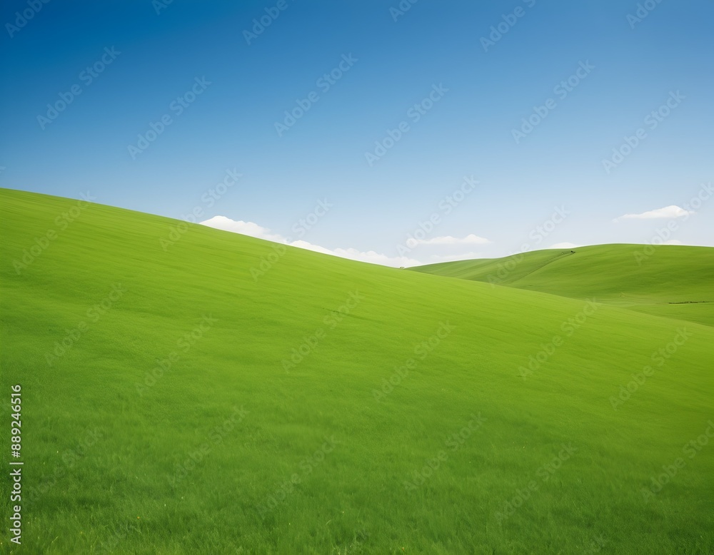 Smooth green landscape under bright sky. Wellness and nature background. AI Illustration. Smooth green landscape under bright sky. Wellness and nature background. AI Illustration.