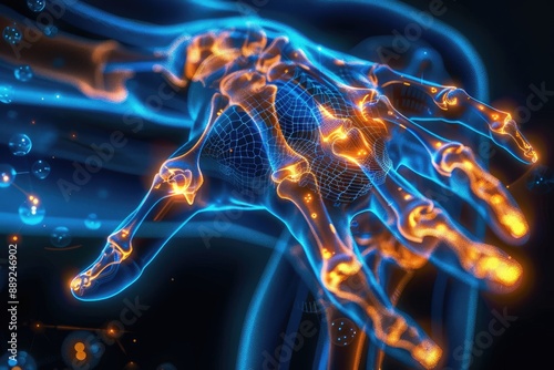 Futuristic Glowing Hand with Digital Elements