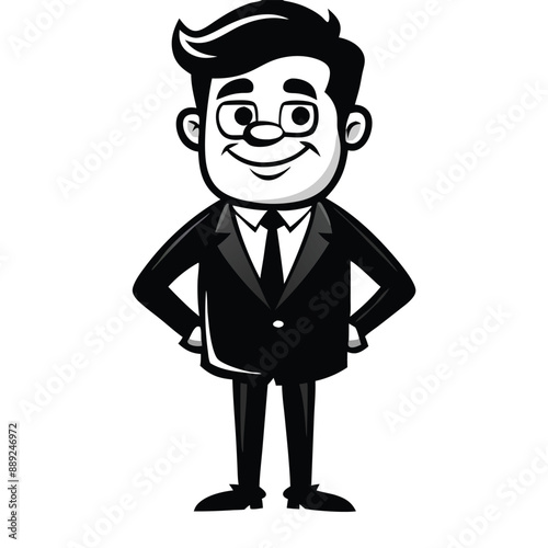 vector black color silhouette of a funny Businessman cartoon vector, 