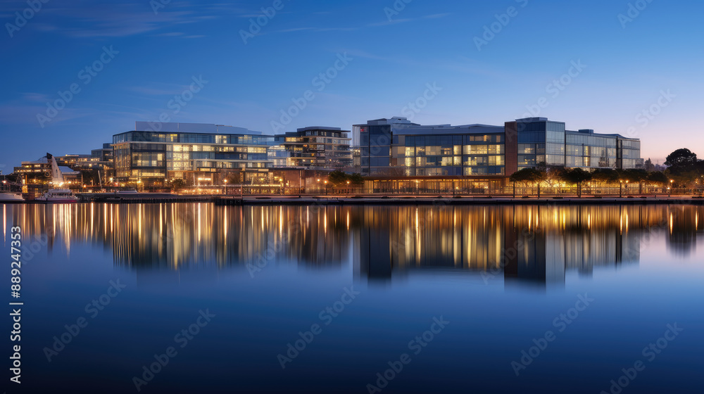 Fototapeta premium Twilight Reflections of Modern Office Architecture