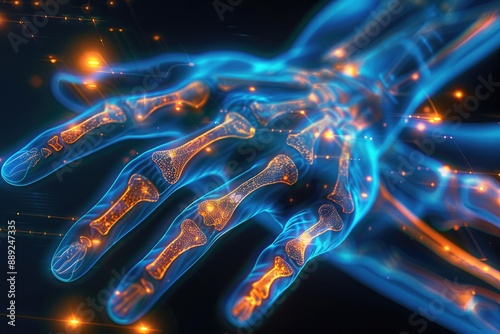 Futuristic Glowing Hand with Digital Elements