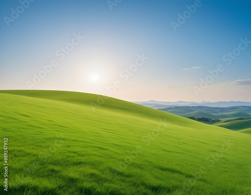 Serene grass-covered hills on sunny day, relaxation and peacefulness concept.