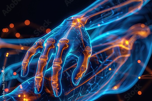 Futuristic Glowing Hand with Digital Elements