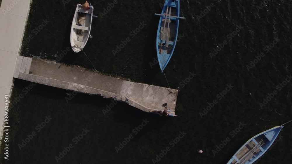 Aerial view of tranquil harbour with boats and dock, Nin, Croatia. Aerial view of tranquil harbour with boats and dock, Nin, Croatia.