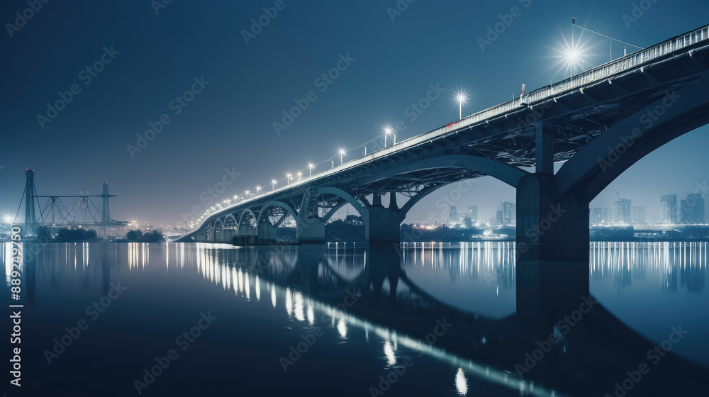 Night City Bridge Over Calm Water Night City Bridge Over Calm Water