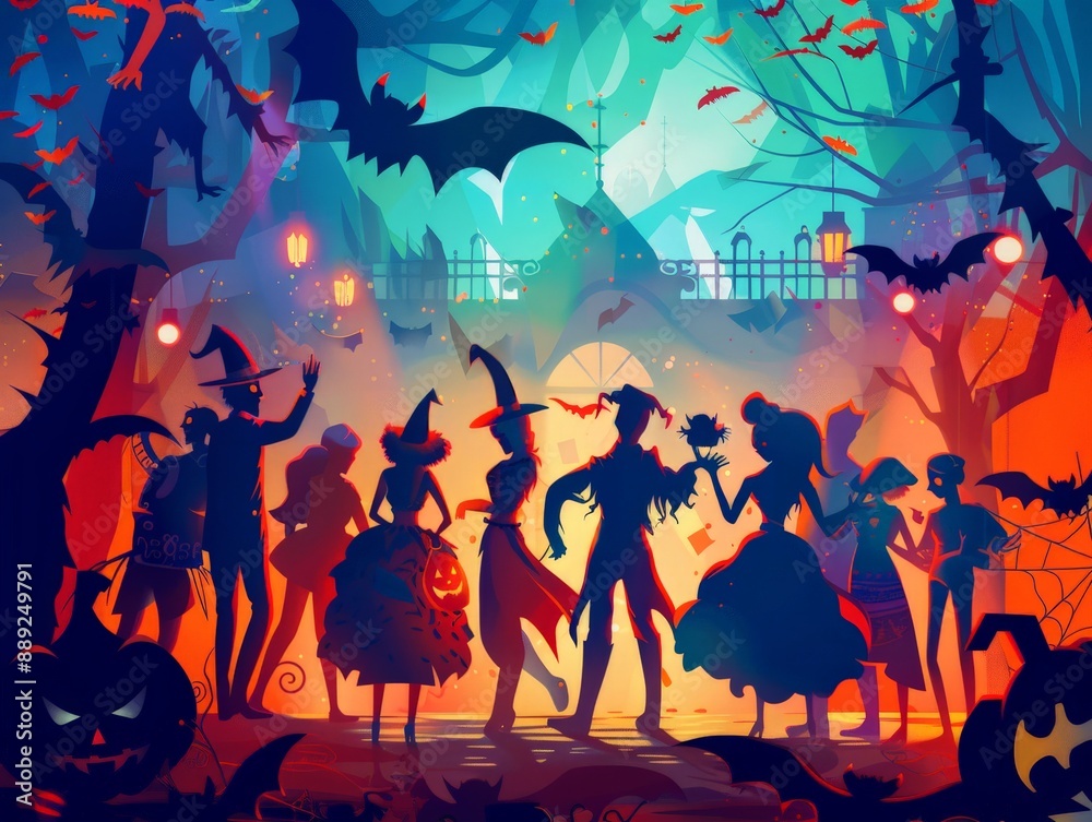 Obraz premium Vibrant and Spooky Halloween Party with Diverse Costumes and Genuine Interactions