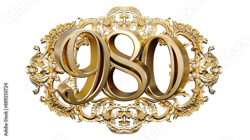 golden number nine hundred eighty in the center of Decorative golden vintage frames, number 980 photo