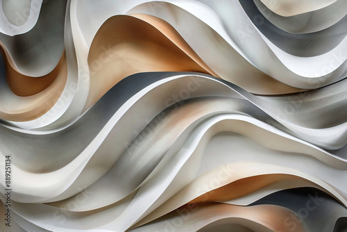 Colorful wallpaper made of squiggly geometric curves and brown white gray colors, Generative AI
