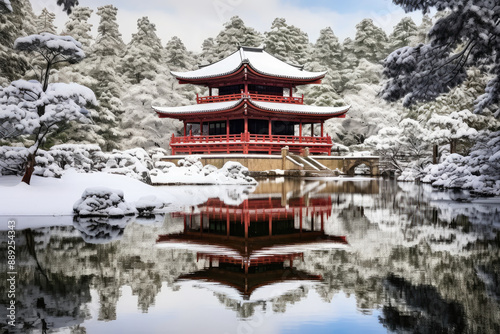 Wallpaper Mural Serene Winter Wonderland at Traditional Asian Pagoda Torontodigital.ca