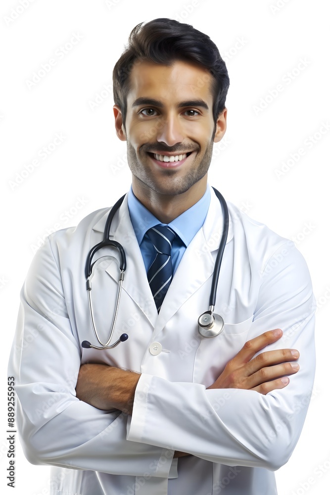 A dentist, pediatrician, surgeon holds a stethoscope and smiles confidently, isolated background A dentist, pediatrician, surgeon holds a stethoscope and smiles confidently, isolated background
