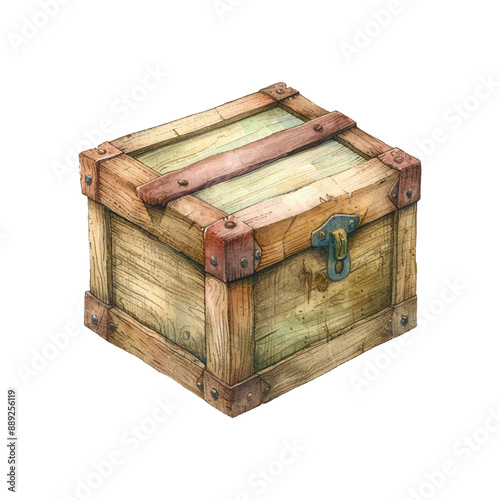 wooden box vector illustration in watercolor style