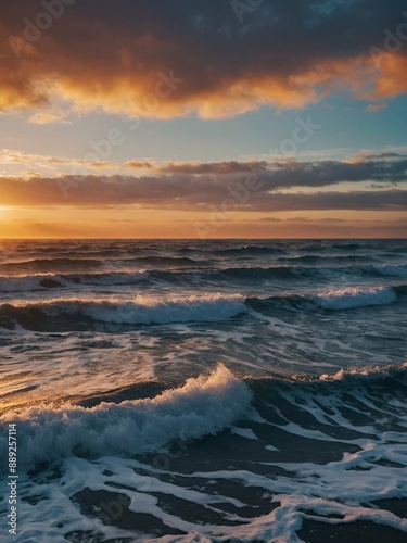 Sunrise over the ocean. Stunning coastal panorama