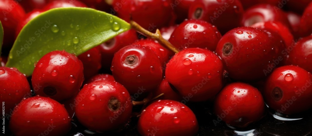 Closeup of Red Cranberries with Water Drops Closeup of Red Cranberries with Water Drops