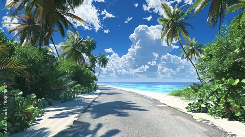 Sand-covered tropical road on a beach.