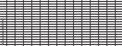 Perforated surface with rectangular holes. Repeating white rectangle shapes on black background. Grill, pegboard, radiator or speaker grid texture. Abstract mosaic pattern