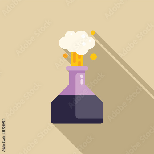 Chemical flask exploding with smoke coming out, science experiment concept