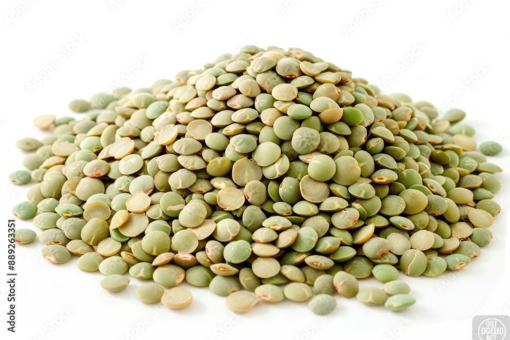 Fresh green peas scattered on a white surface Fresh green peas scattered on a white surface