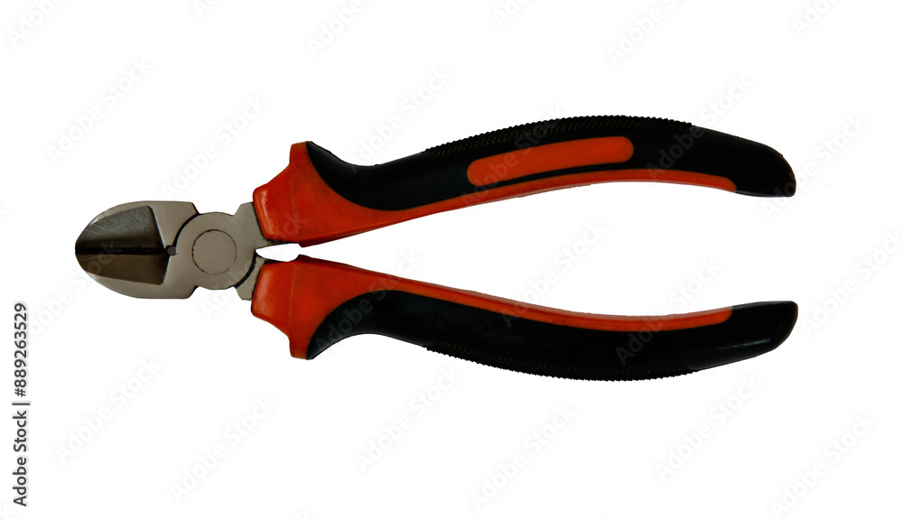 Pliers with black and red handles isolated on a white background. Tools and accessories for every day. Construction and repair. Housework. Pliers with black and red handles isolated on a white background. Tools and accessories for every day. Construction and repair. Housework.