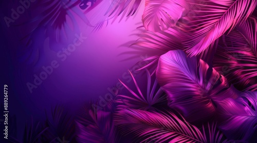 A minimalist summer abstract jungle or forest pattern made of tropical leaves and neon colors. There is a jungle or forest theme in this colorful layout.