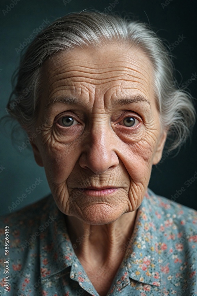 An elderly woman with skin wrinkles and expressive eyes An elderly woman with skin wrinkles and expressive eyes