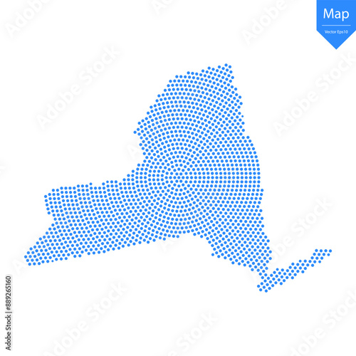 Abstract graphic New York map from point blue on a white background. Vector illustration.