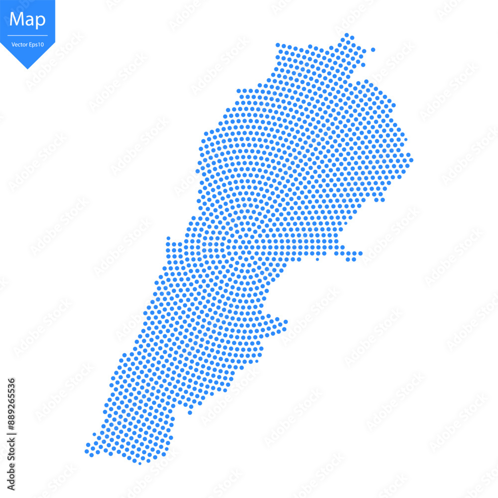 Obraz premium Abstract graphic Lebanon map from point blue on a white background. Vector illustration.