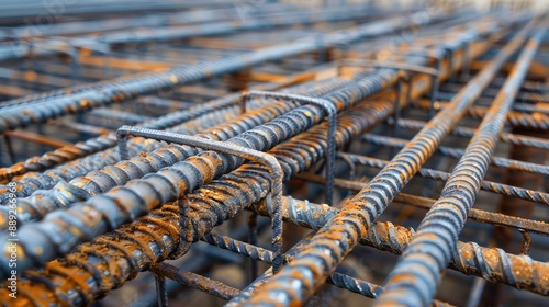 Closeup of Reinforced Steel Rebar Grid