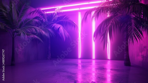 Retro neon light illustration of a tropical background