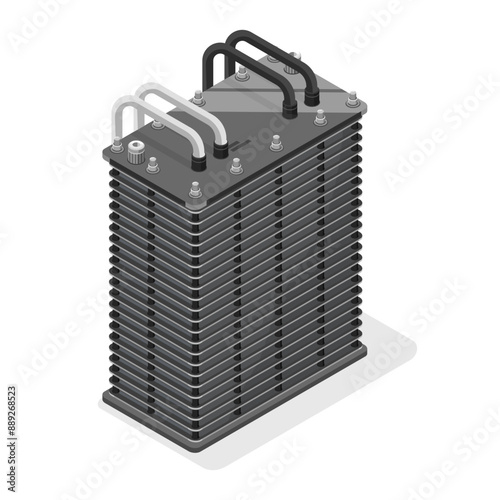 PEM water electrolyser big size isometric H2 green hydrogen fuel cell generator industrial on white background isolated