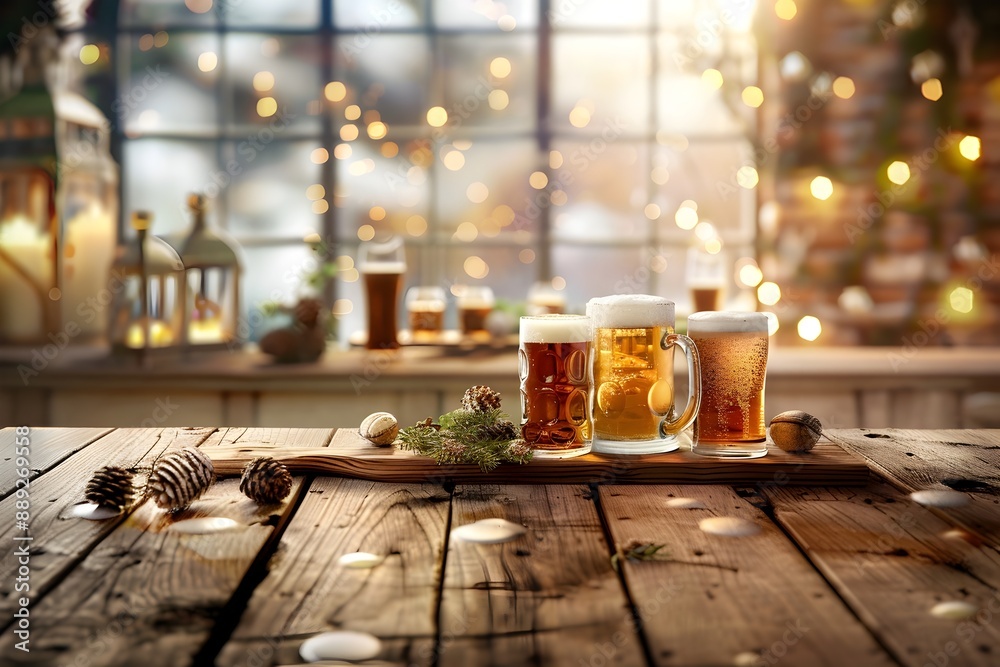Cozy Rustic Beer Pub Setting with Warm Lighting and Wooden Accents Cozy Rustic Beer Pub Setting with Warm Lighting and Wooden Accents