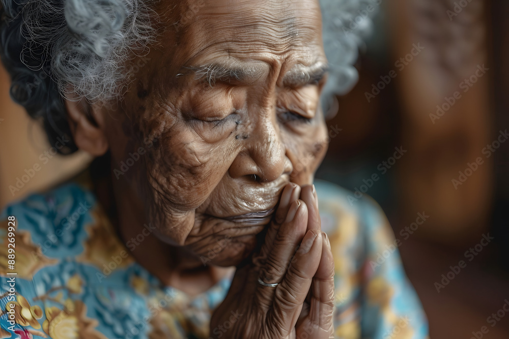 Elderly African American Grandma in Prayer Elderly African American Grandma in Prayer